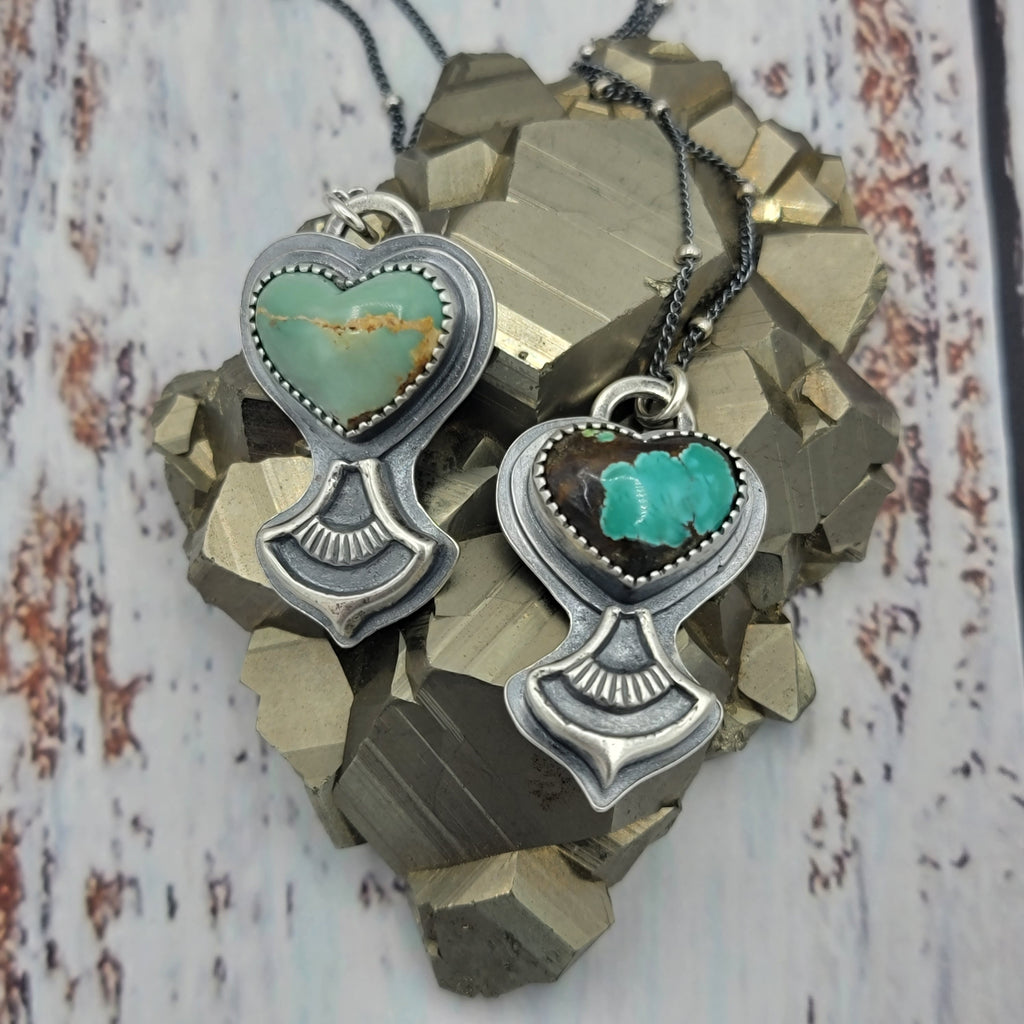 Folklore Hearts Turquoise Pendants in Sterling Silver