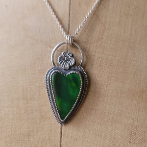 Lush Green Cultured Opal Heart Pendant in Sterling Silver