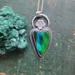 Lush Green Cultured Opal Heart Pendant in Sterling Silver
