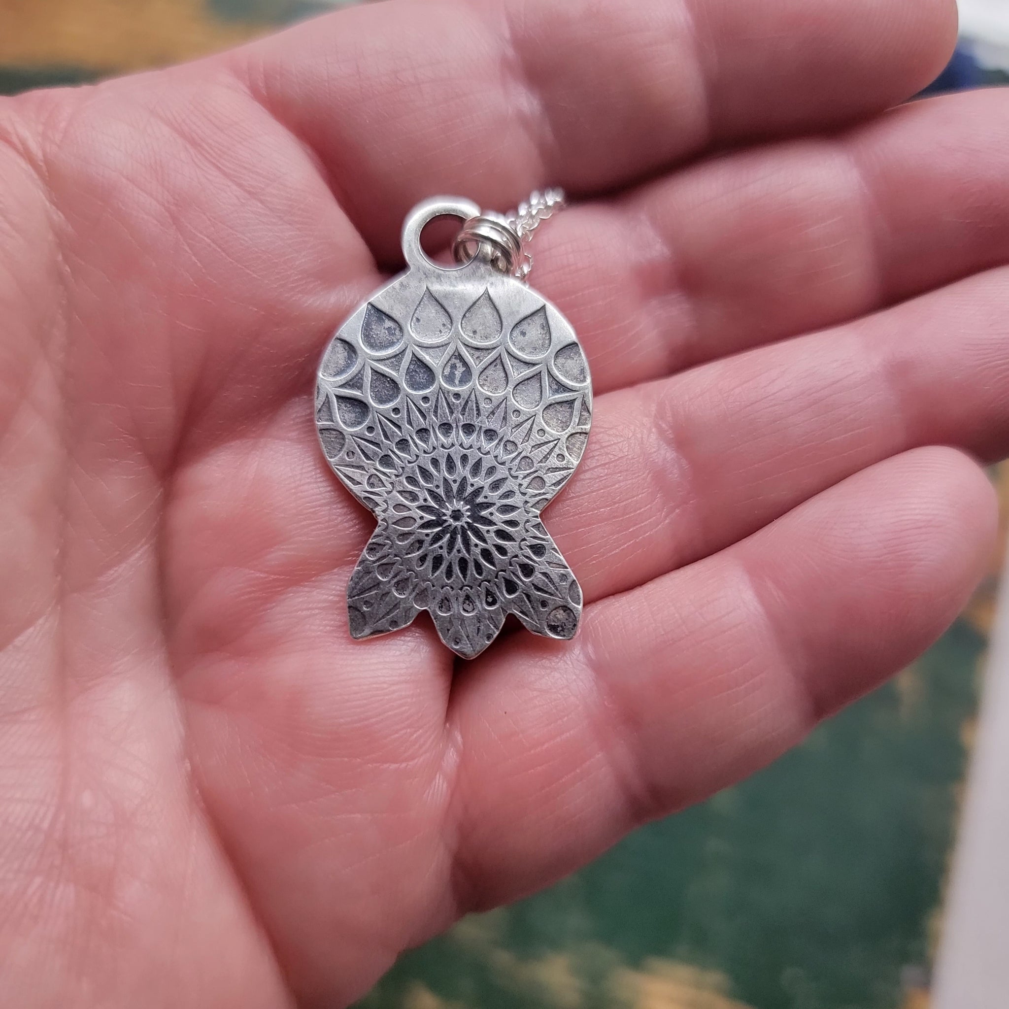 Carved Opal Crystal Motif Pendant in Sterling Silver