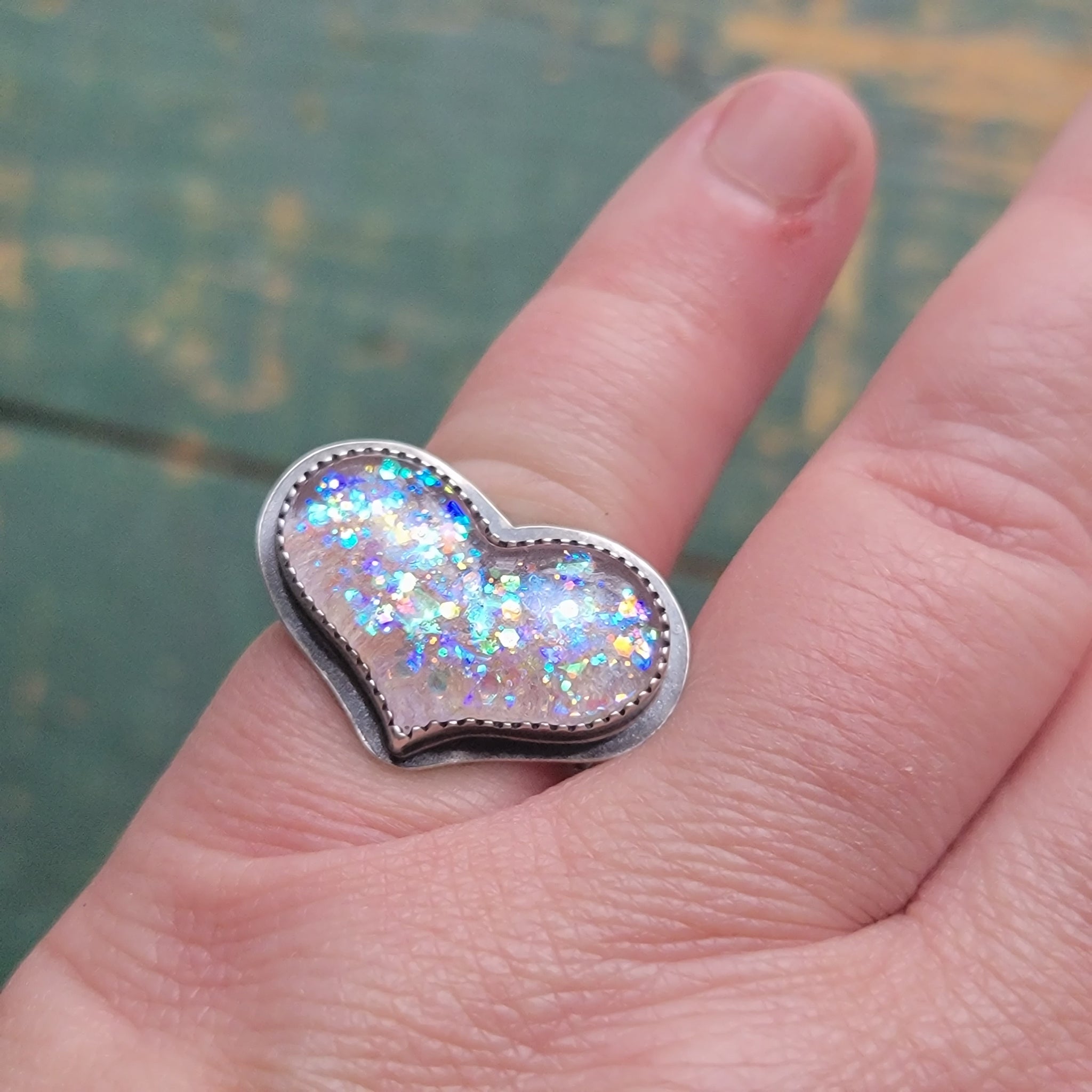 Fairy Glitter Heart Pink Ring in Sterling Silver
