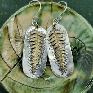 Wild Fern Earrings in Sterling Silver & Brass
