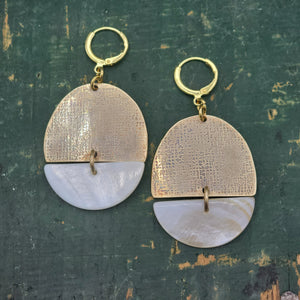 Textured Brass & Mother of Pearl Earrings