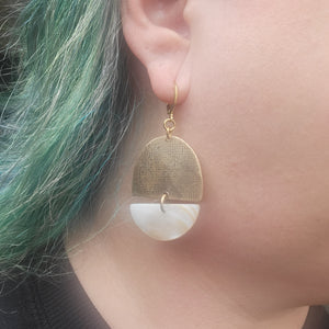Textured Brass & Mother of Pearl Earrings