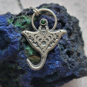 Celestial Manta Ray Pendant in Sterling Silver Silver with Black Opal