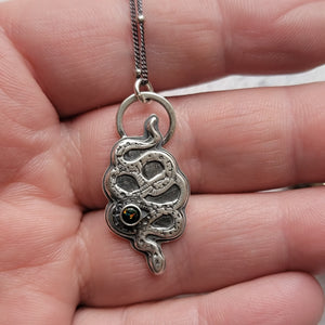 Celestial Garden Snake Pendant in Sterling Silver Silver with Black Opal