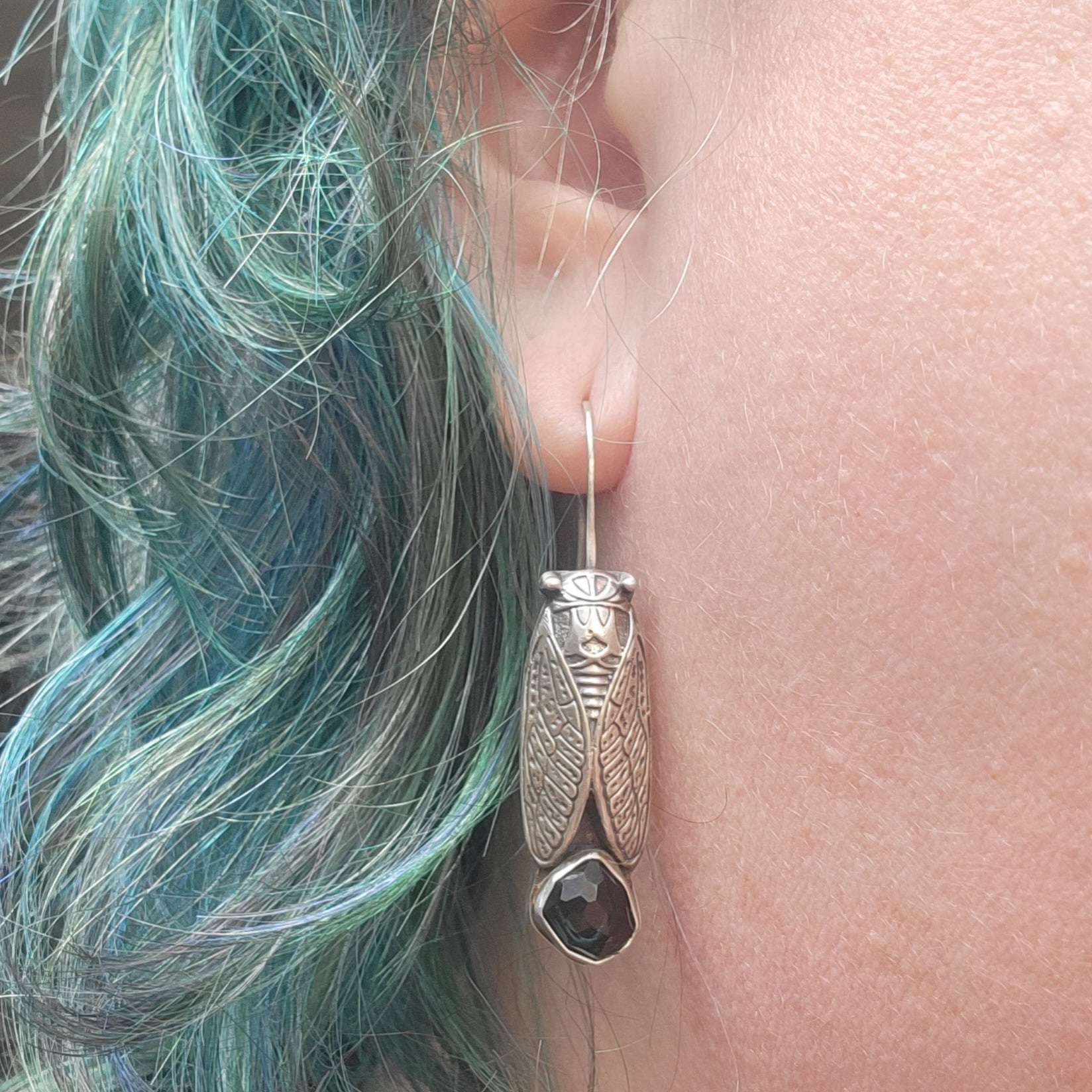 Blue Topaz Cicada Earrings in Sterling Silver