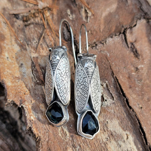Blue Topaz Cicada Earrings in Sterling Silver