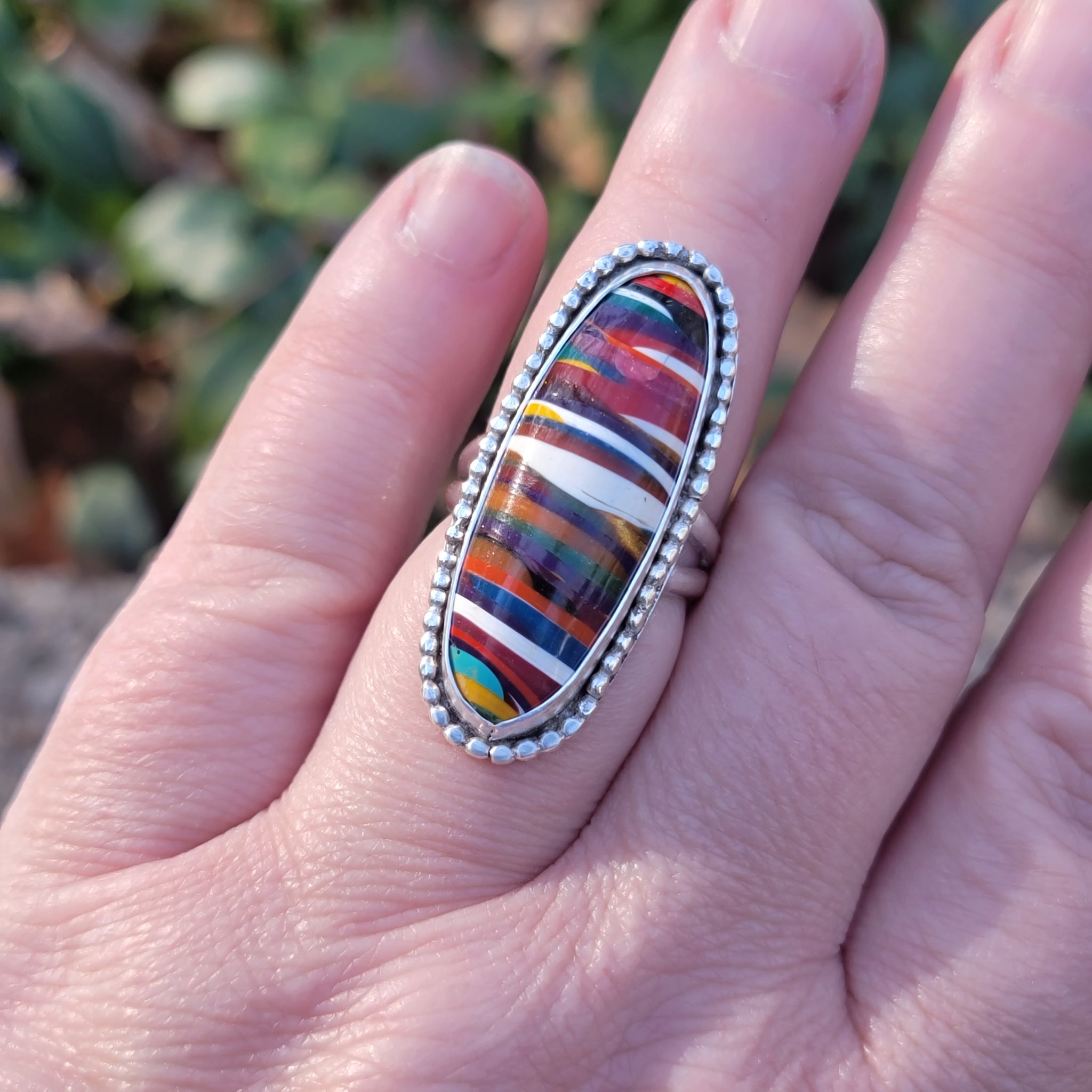 Colorburst Striped Surfite Ring in Sterling Silver Size 8
