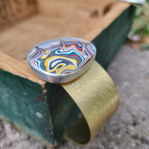 Unisex Fordite Statement Cuff Bracelets in Brass