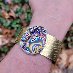 Unisex Fordite Statement Cuff Bracelets in Brass