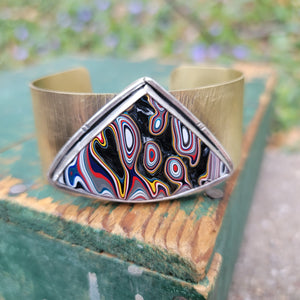 Unisex Fordite Statement Cuff Bracelets in Brass