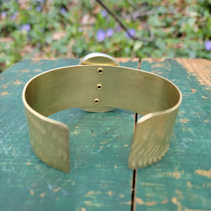 Unisex Fordite Statement Cuff Bracelets in Brass