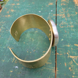 Unisex Fordite Statement Cuff Bracelets in Brass