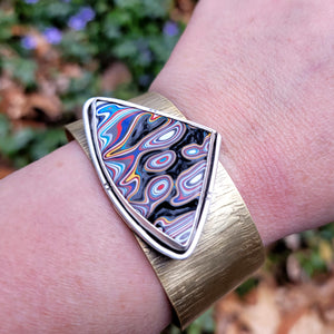 Unisex Fordite Statement Cuff Bracelets in Brass