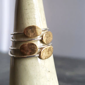 Sterling Silver Stacking Ring with Textured Copper Disc - Verdilune