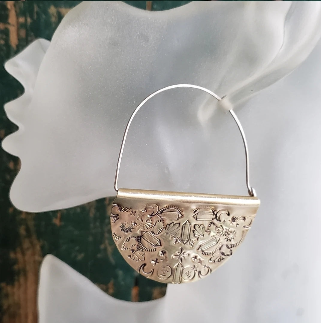Mandala Shield Hand Stamped Earrings
