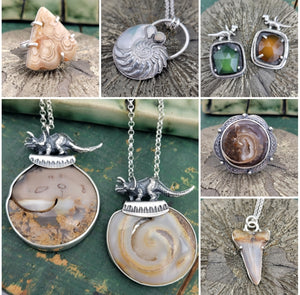 Dinosaur Collection - Dinos & Fossilized Gemstones in Sterling Silver